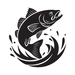 Obraz premium Vintage bass Fish icon black silhouette vector illustration