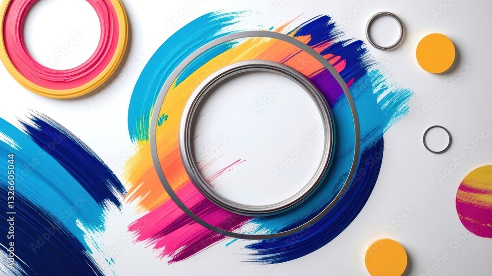 Poster a colorful, abstract painting with a large circle in the center