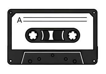 Fototapeta premium Retro Tape, Cassette black and white isolated icon clipart drawing, Side A flat design