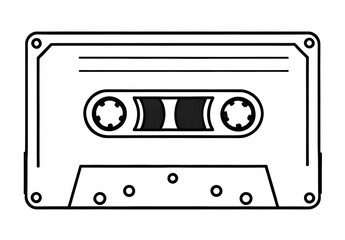 Obraz premium Retro Tape, Cassette black and white isolated icon clipart drawing
