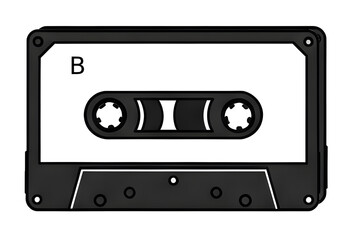 Fototapeta premium Retro Tape, Cassette black and white isolated icon clipart drawing, side B