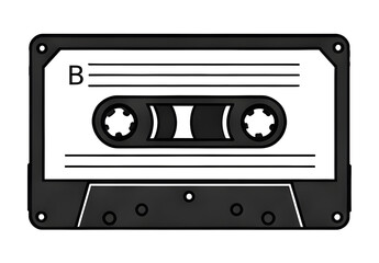 Fototapeta premium Retro Tape, Cassette black and white isolated icon clipart drawing, side B