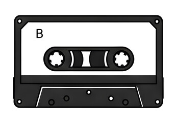 Naklejka premium Retro Tape, Cassette black and white isolated icon clipart drawing, side B 80s and 90s nostalgia
