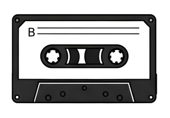 Fototapeta premium Retro Tape, Cassette black and white isolated icon clipart drawing, side B analog audio