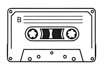 Obraz premium Retro Tape, Cassette black and white isolated icon clipart drawing, side B 80s and 90s nostalgia