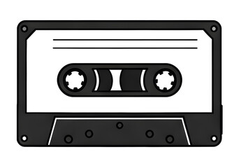 Fototapeta premium Retro Tape, Cassette black and white isolated icon clipart drawing analog audio