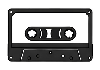 Obraz premium Retro Tape, Cassette black and white isolated icon clipart drawing flat design analog audio