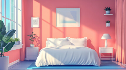Illustrated Bedroom Interior Featuring a Cozy Bed