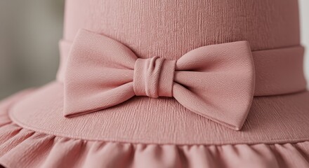 Elegant Pink Sun Hat with Bow - Close-up of a stylish pink sun hat featuring a delicate bow and ruffled brim. Perfect for spring or summer