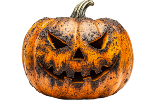 Carved pumpkin with spooky expression for Halloween