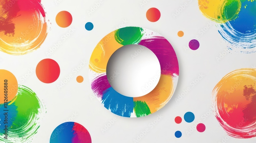 Poster a colorful background with a white circle in the middle