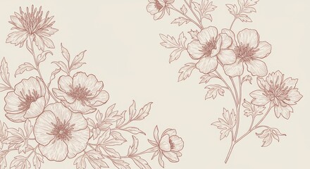 Elegant Rose and Floral Line Art Botanical Design - Delicate floral illustration, symbolizing beauty, nature, elegance, serenity, and growth. Perfect for wedding invitations or home decor