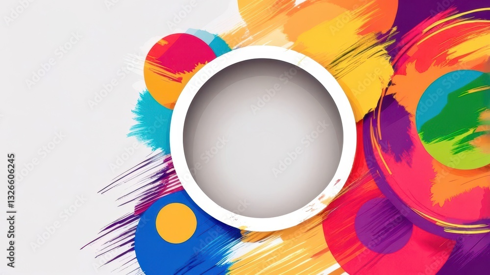 Poster a colorful background with a white circle in the middle