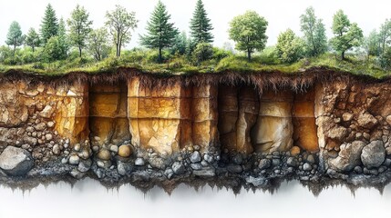 Fototapeta premium Cross Section Illustration of Earth Showing Soil Layers Trees and Vegetation