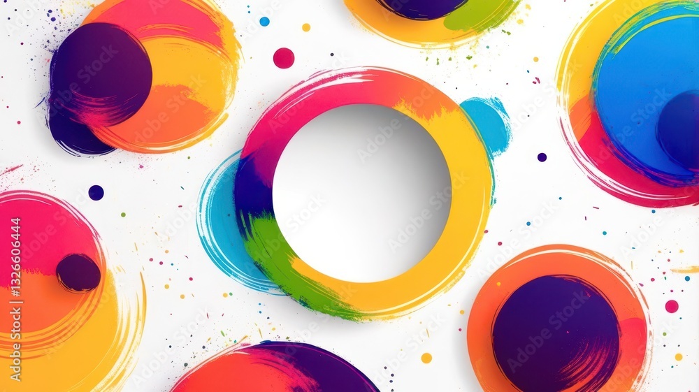 Poster a colorful abstract painting with a white circle in the middle
