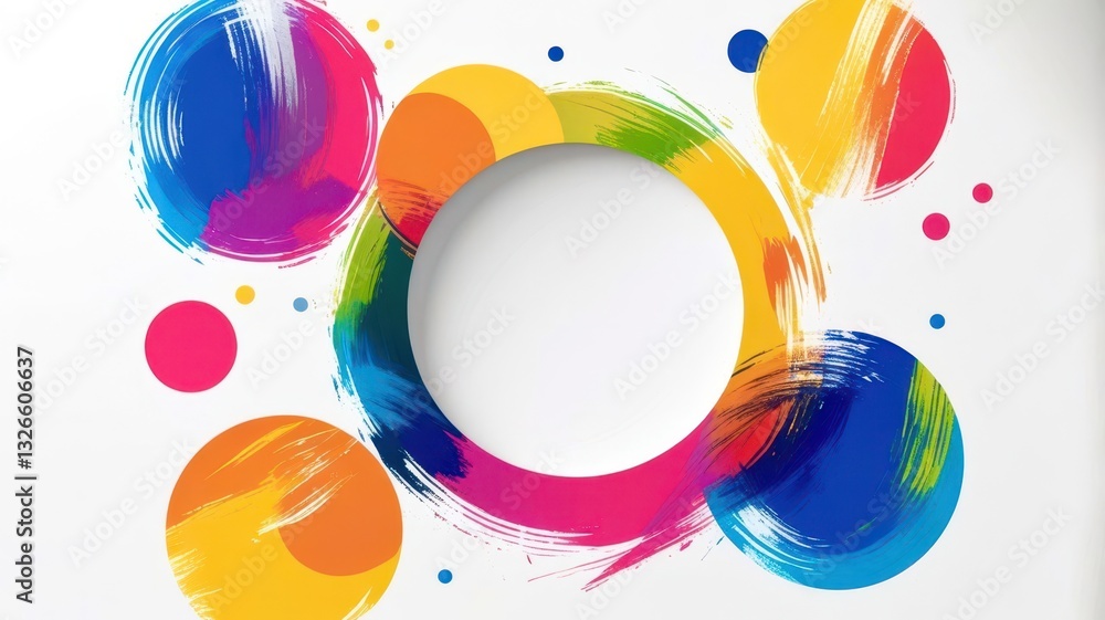 Poster a colorful painting of circles with a white circle in the middle