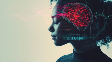 Fototapeta premium A conceptual image showcasing the connection between human thoughts and technology, highlighting the mind's potential.