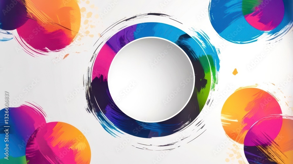 Poster a colorful abstract painting with a white circle in the middle