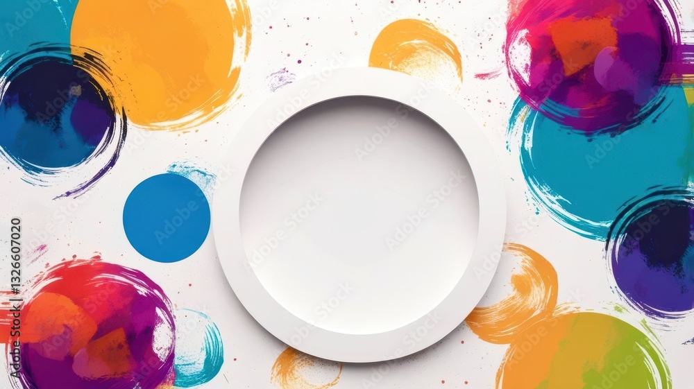 Poster a colorful background with a white circle in the middle
