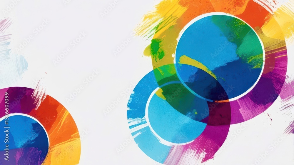 Poster a colorful abstract painting with circles of different colors