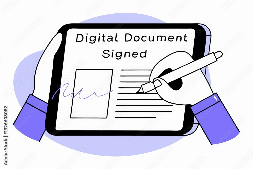 Aufkleber a digital tablet displays a signed document, showcasing the ease of electronic signatures in modern 