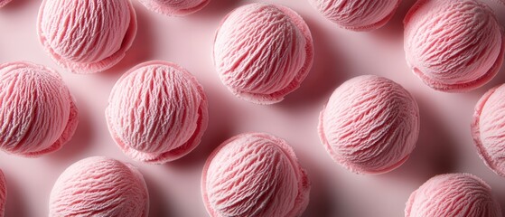 Seamless pattern of vibrant strawberry ice cream scoops