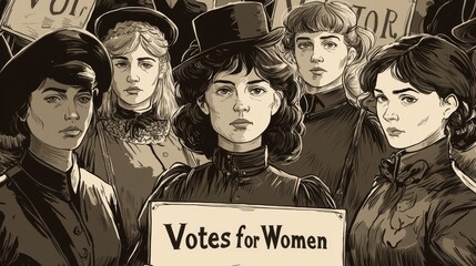 Vintage Illustration of Women's Suffrage Movement Activists
