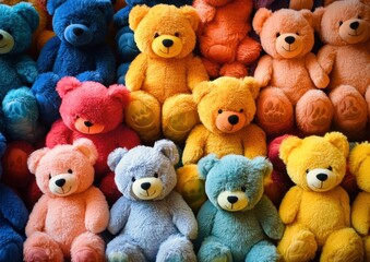 Colorful teddy bears create a charming display perfect for decorating children's rooms or playful events with vibrant hues
