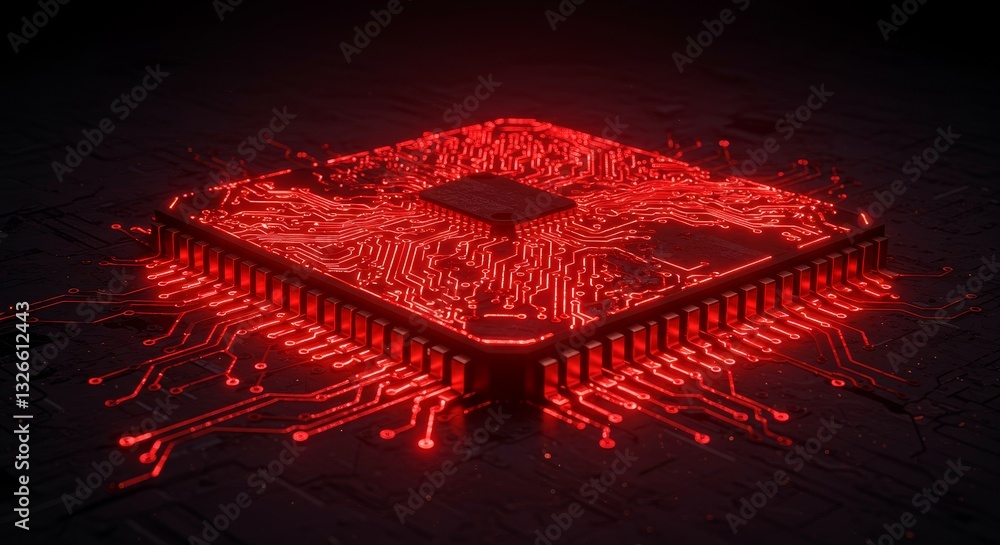 Poster glowing microchip: advanced electronics innovation - symbolizing technological advancement, innovati
