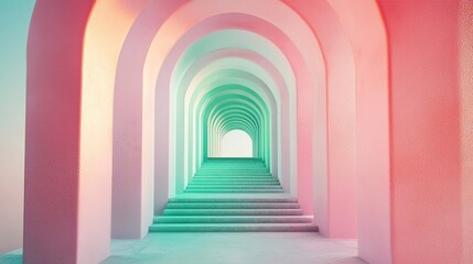 Endless dreamscape surreal arches and gradient steps in harmony