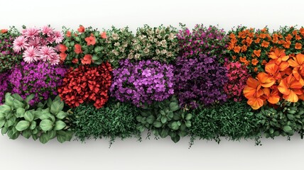 Fototapeta premium Vibrant Colorful Flower Garden Bed Lush Blooming Plants Spring Summer Floral Border Nature
