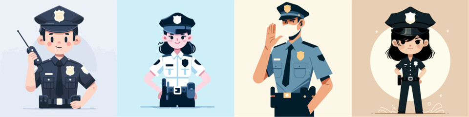 collection of police cartoon characters