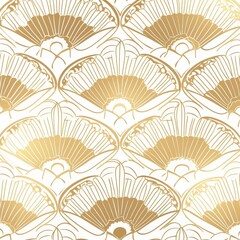 Elegant Gold Fan Pattern Art Deco Style Seamless Texture Luxury Background Design