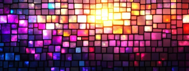 Disco Ball Texture Pattern with Mosaic Carnival in Purple and Gold Background for Party and Nightclub