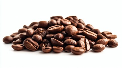 Fototapeta premium Realistic close up of roasted Toasted Coffee beans isolated on white background