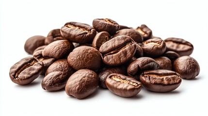 Obraz premium Realistic close up of roasted Toasted Coffee beans isolated on white background