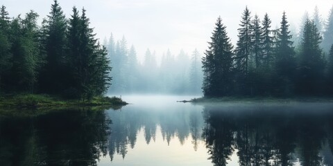 Fototapeta premium Lake in the forest banner