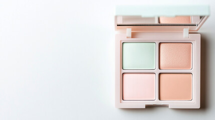 Pastel color-correcting makeup palette on white background