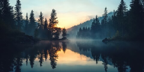 Fototapeta premium Lake in the forest banner