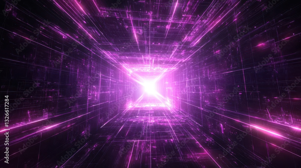 Poster futuristic light tunnel with neon lines and glowing patterns