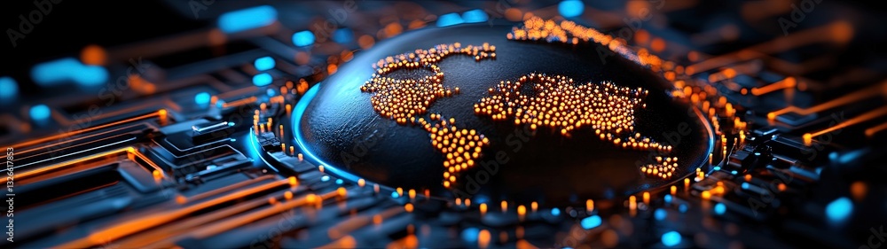 Aufkleber digital representation of earth with glowing circuits and connections symbolizing technology, innova