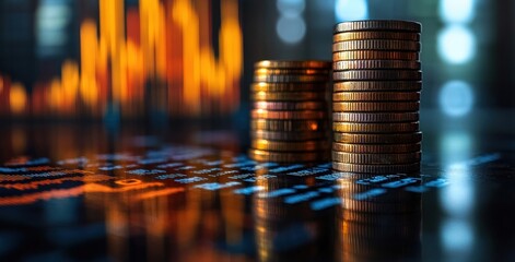 Financial Growth Through Investment and Stock Market Analysis with Silver Coins and Data Charts