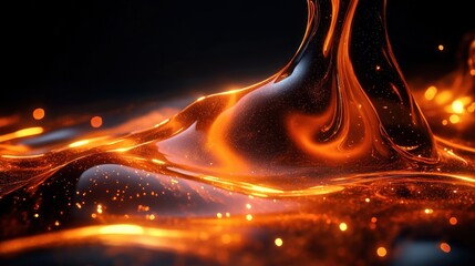 Molten Glass Abstract Flowing Shapes with Glossy Texture and Amber Glow