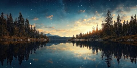 Fototapeta premium Lake in the forest banner