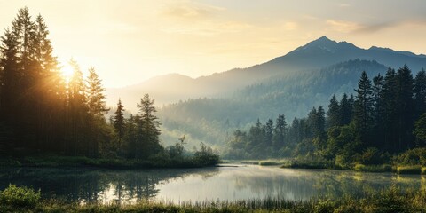 Fototapeta premium Lake in the forest banner