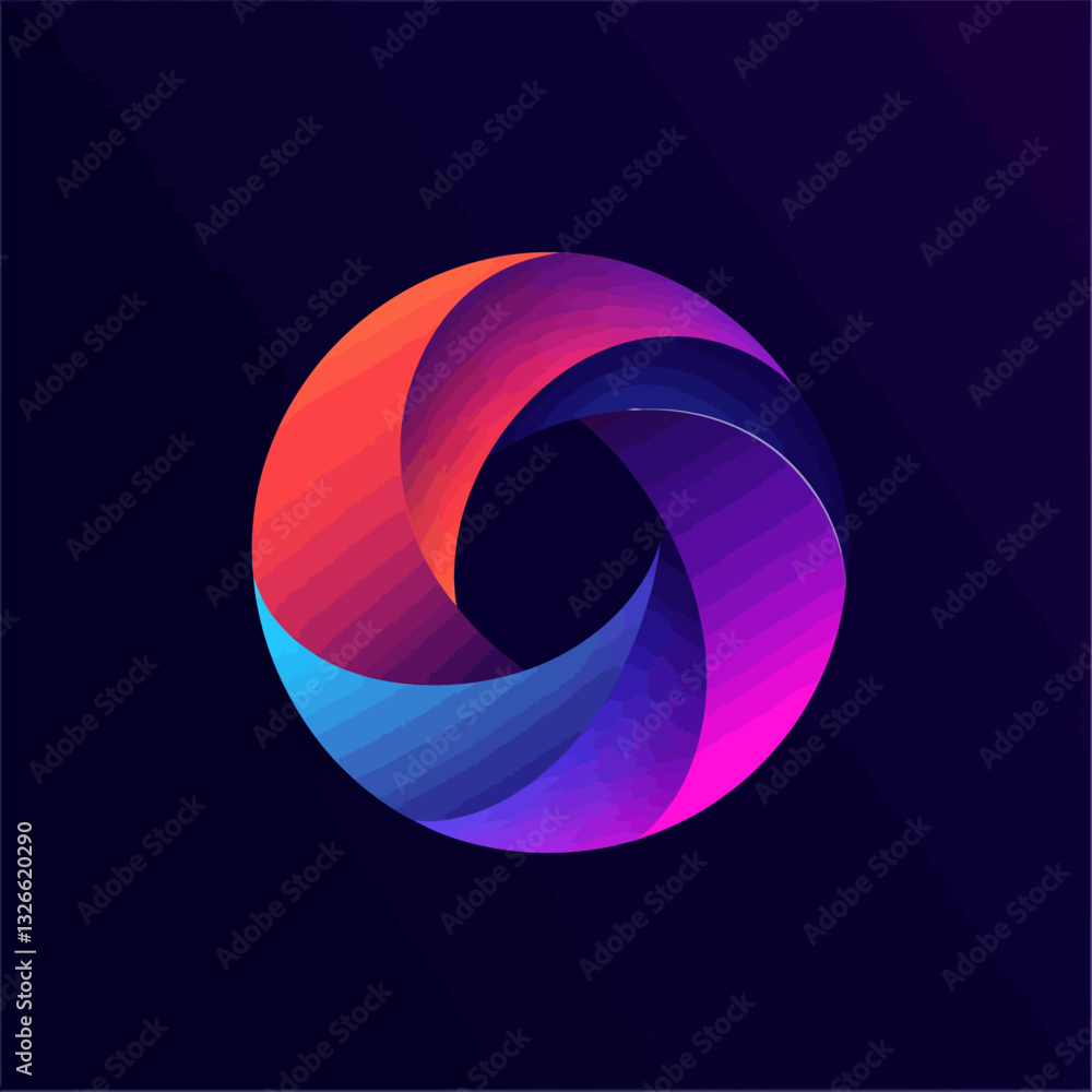 Poster abstract colorful gradient circle logo design on dark background