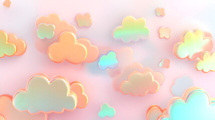 Obraz premium Minimal 3D image for children sky clouds yellow blue orange fluffy abstract beautiful pastel colors rainbow dreamlike background pink wallpaper