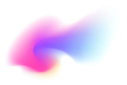 Abstract neon wave form, blurred iridescent gradient texture, isolated design element. Fluid watercolor brushstroke blurry swirl shape. Aesthetic flowing lights decoration.