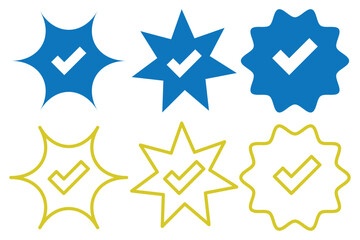 Verified tick badge icon set isolated on transparent background. Social media official account tick symbol collection. Abstract Modern Verification signs design vector 