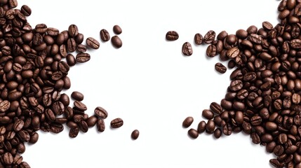 Realistic border frame close up of roasted Toasted Coffee beans isolated on white background